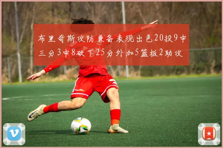 布里奇斯攻防兼备表现出色20投9中三分3中8砍下25分外加5篮板2助攻2盖帽